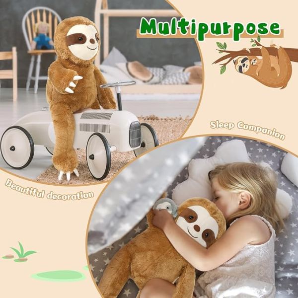 Large 22in Cute Lazy Sloth Stuffed Animal Toy 5pcs Mommy and 4 Baby Sloths Plush Perfect Birthday Gift Kids Boys Girls