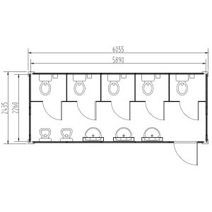 Standard Ablution Container Layout - Foldable, Movable, Knockdown Panel Wall