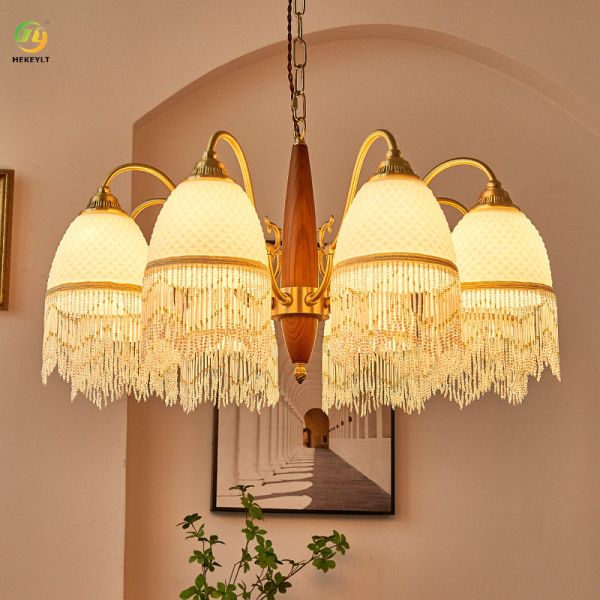 American Retro Glass Tassel Pendant Light For Study Dining Room Living Room Bedroom