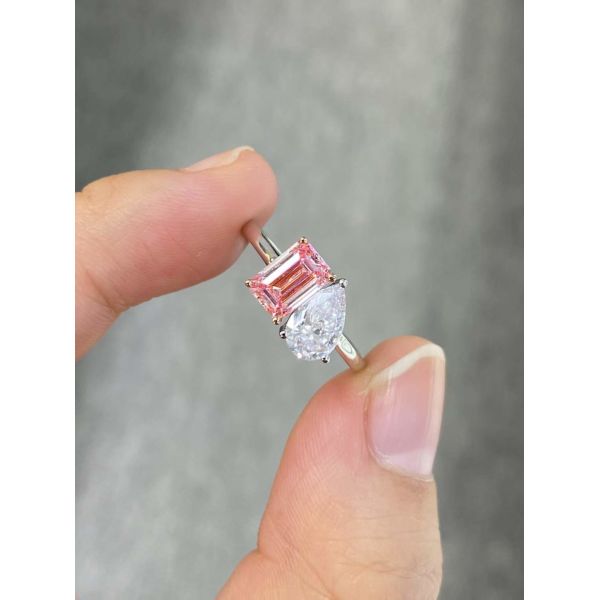 Buy Toi Et Moi Design 18k Gold Lab Grown Diamonds Ring Pink&White Emerald&Pear Shape at wholesale prices