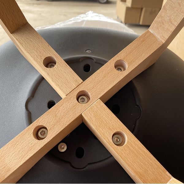 Close-up of blue plastic dining chair design