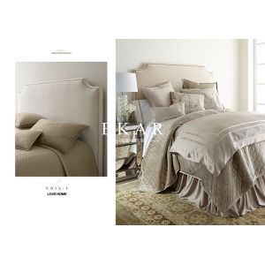 Simple Fabric Headboard Beige Double Bed Designs