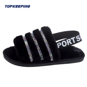 1D0005 Outdoor Winter Lady Fluffy Fur Sliders Slipper