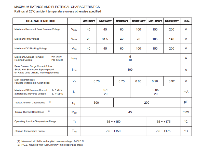 Export Wholesale Schottky Diode MBR10150FT TO-220F-3L 10A 150V MBR1040FT THRU MBR10200FT For Switching Power Supply