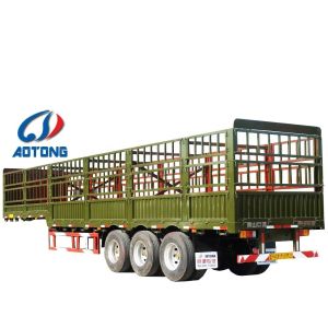 Tri Axles Livestock Fence Cargo Semi Trailer Truck with 28 Ton Two Speed Landing
