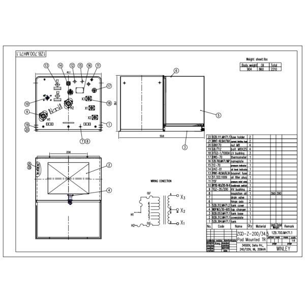 50KVA Single Phase Pad Mounted Transformer Radial Feed ANSI IEEE Standard 34500V To 120V
