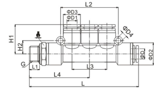 PKB - G Type Five Way male G thread Equal Tee Brass Plastic Air Tube Fitting
