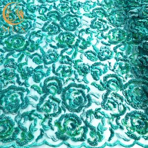 Customized Green Bridal Handmade Beaded Lace Fabric
