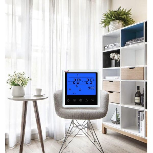 White / Blue Backlight Digital Fan Coil Thermostat Air Conditioning System