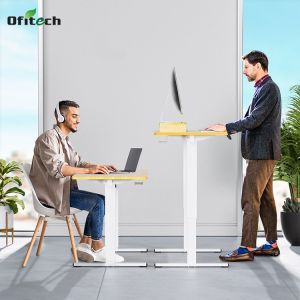 Custom School Student Study Walnut Wooden Grain Electric Height Adjustable