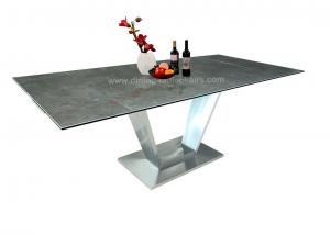 China Stainless Extension Dining Room Table Tempered Glass Ceramic Top 2.1 Meter on sale