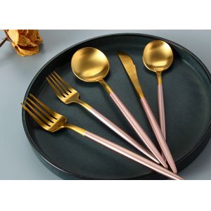 Buy cheap FDA Gold And Pink Plated Stainless Steel Cutlery Set For Wedding from wholesalers