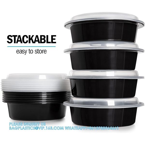 28 Oz Round Plastic Containers With Airtight Lids Microwavable, Freezer And