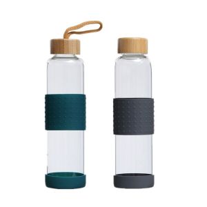 China 400ml Protective School Kids Glass Drinking Bottles With Silicone Cover on sale