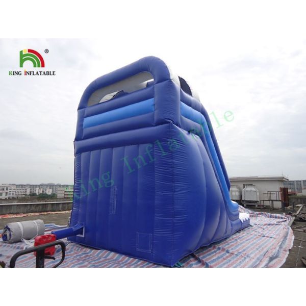 0.55mm PVC Tarpaulin Single Lane Inflatable Water Slide With Pool Blue / White Color