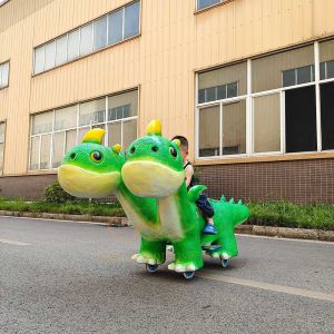 Double Headed Simulation Animatronic Dinosaur Ride Cartoonish Design For