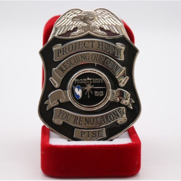 Buy Black Painting Shinny Silver Plating Unique Shape police name badge at wholesale prices