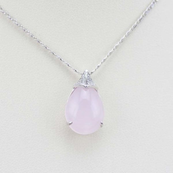 Sterling Silver 11mmx16mm Drop Shape Rose Quartz Cubic Zirconia Pendant Necklace(P22)