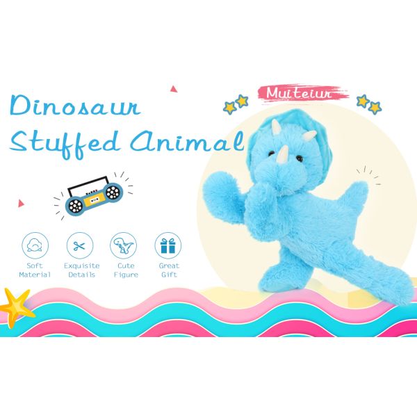 MorisMos 24-Inch Unisex Blue Triceratops Dinosaur Keychain Comforter Soft Stuffed Toy PP Kids Aged 3-8 Great Birthday Gift Idea
