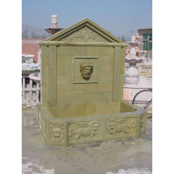 Pink Marble Fish Statue Columns Carved Stone Wall Fountain