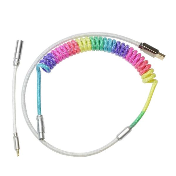 Mechanical Keyboard Cable Coiled Audio Connector Coupling USB Type-C Rainbow
