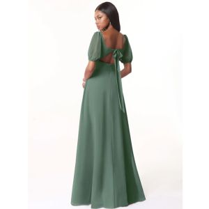 Wholesale Keyhole Back Square Neckline Chiffon Long Bridesmaid Dress Floor