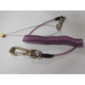 Purple plastic spring wire coil tool lanyard with snap hooks&key rings&wire loop