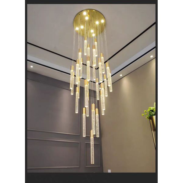 Hotel Corridor Staircase Crystal Stick Pendant Light Balcony Hallway Hanging Fixtures