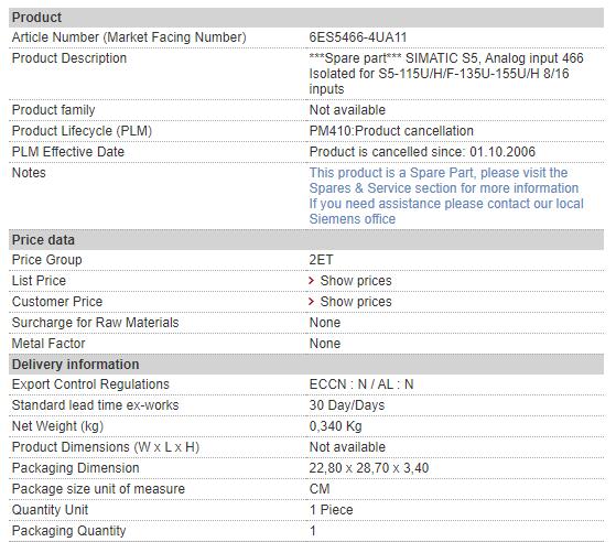 6ES5466-4UA11 6ES5 466-4UA11 Siemens Analog Input Module