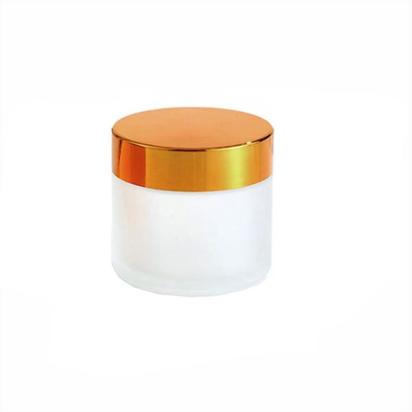 Buy 2oz Child Resistant Frosted Clear Glass Jar with Gold Lid at wholesale prices