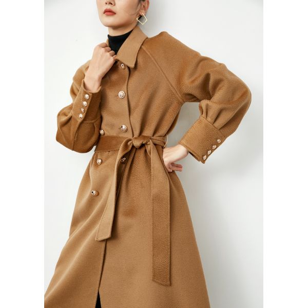 Double Breasted Woven Women Wool Coat Handmade