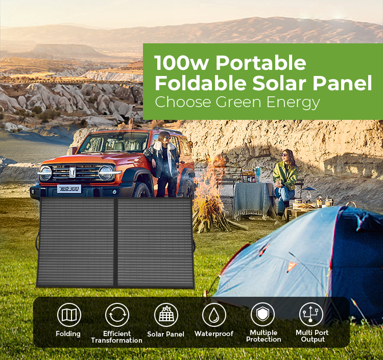 Foldable Camping Solar Photovoltaic Panel with Monocrystalline Cells 100W 18V
