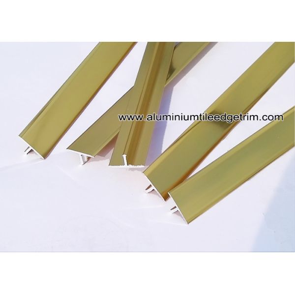 Buy OEM Aluminium Tile Edge Trim  , T20 Shiny Translucent Gold T Shaped Aluminium Splint For Backwall Tile Edge at wholesale prices