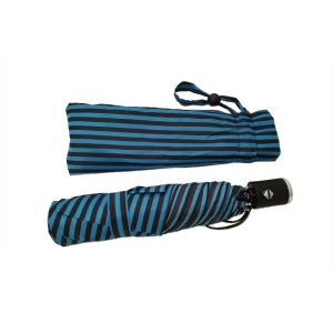 Blue Canopy Small Auto Open Close Umbrella Windproof With 6 Panels Black Handle