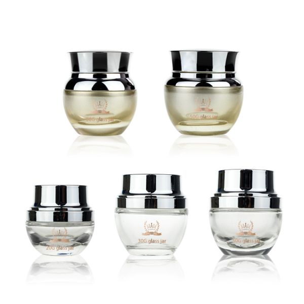 Buy Cosmetic 50g Glass Jar Packaging Empty With Silver Screwing Cap at wholesale prices