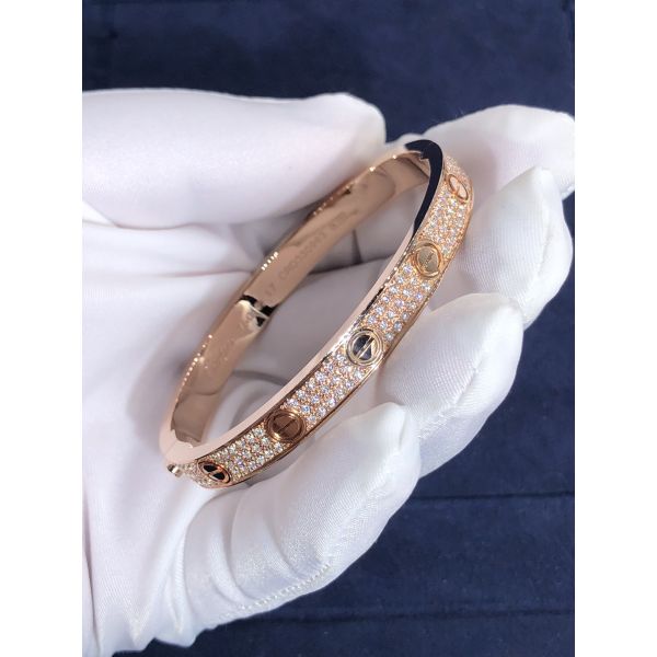 Elegant Gorgeous Factory Made Car Tier 18k Yellow/White/Rose Gold And Natural Diamonds LOVE Bracelet, Diamond-Paved