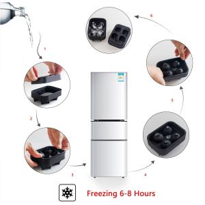 4 Grid Wholesale 3D Skull Custom Flexible Silicone Ice Cube Tray Mold With Lid