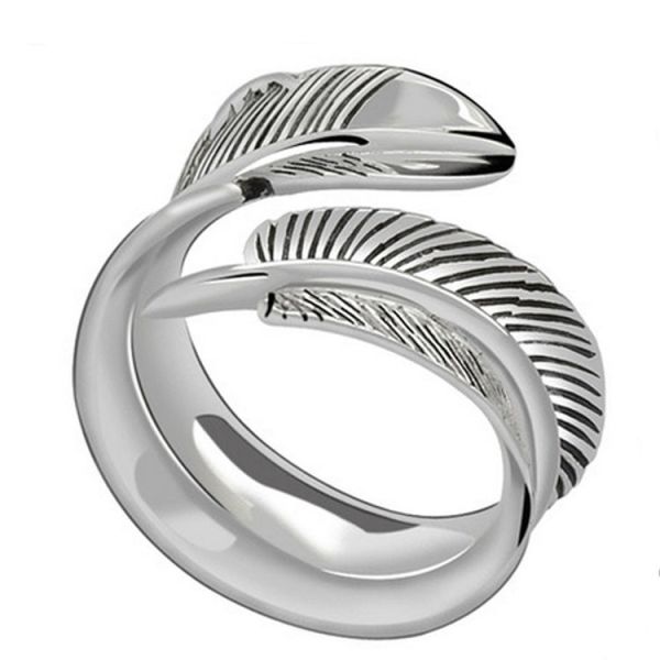 Buy 925 Silver Feather Ring Vintage Plume Adjustable Opening Band Ring (011231W) at wholesale prices