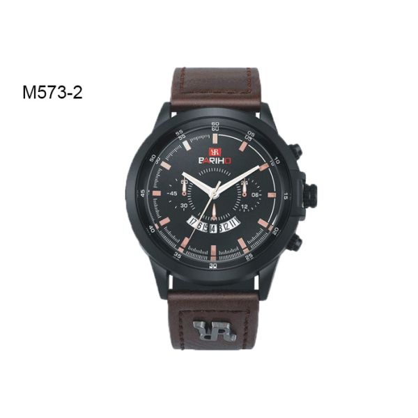 Analog Display Men's Quartz Watch Chronograph Date Leather Band Wristwatch M573