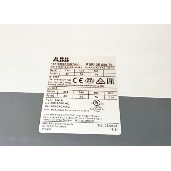 Buy PSR105-600-70 1SFA896115R7000 PSR Softstarter 105A 208-600VAC New at wholesale prices