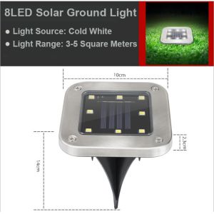 8 LEDs Rgb Recessed Ground Light Wireless Type Solar Powered For Lawn Pathway