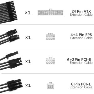 Sleeve Extension Power Supply Cable Kit 18AWG ATX 24P+ EPS 8-P+PCI-E8-P with