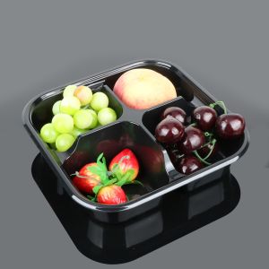 4 Black Food Compartment 21*21*5cm PET Plastic Tray