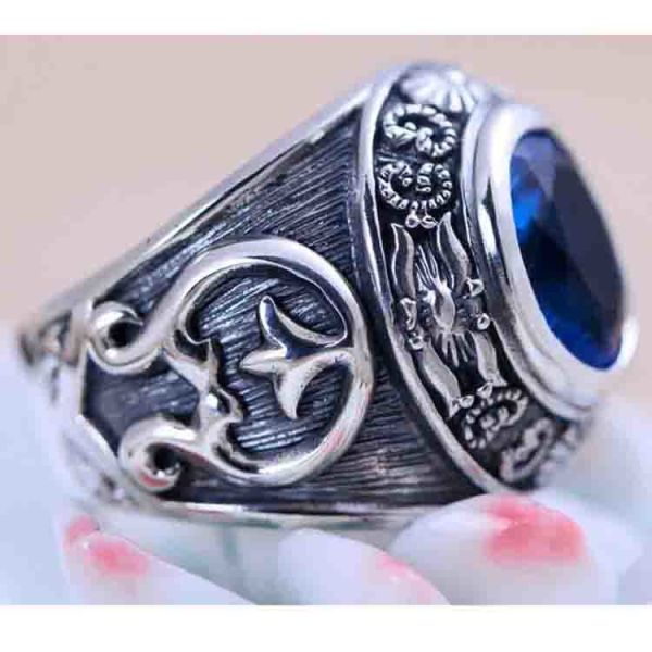 Vintage Jewelty Sterling Silver Blue Cubic Zircon Men Ring (XH053342W)