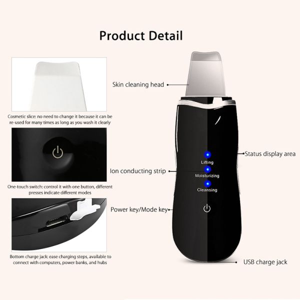 Ultrasonic Skin Scrubber Deep Cleaning Face Scrubber Vibrating Facial Cleansing Skin Spatula Peeling Beauty Instrument D