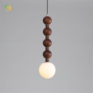 Modern Bedroom Lighting Glass And Wood Single Head Pendant Light