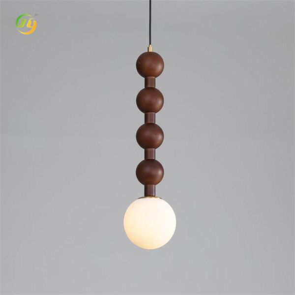 Modern Bedroom Lighting Glass And Wood Single Head Pendant Light