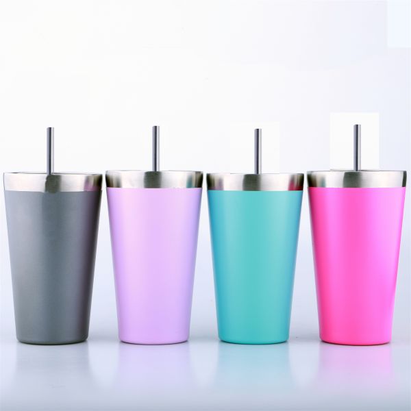 20 oz Custom private label stainless steel double wall bubble tea reusable cup with straw