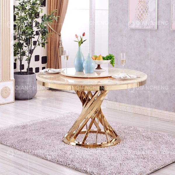 Gold 0.4CBM Stainless Steel Banquet Table 130cm Round Marble Dining Table