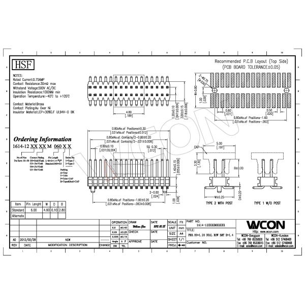 SMT LCP 0.80*1.20 Pin Header Black Dual row With CAP H=1.4 Reel packing Gold flash ROHS
